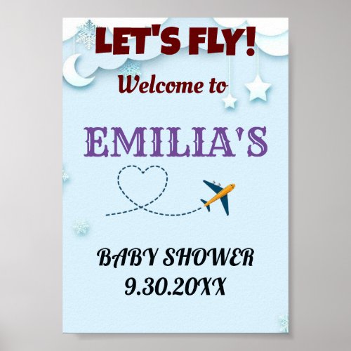 Lets Fly Baby Shower Welcome Sign _ Custom 