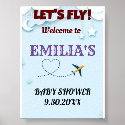 Lets Fly Baby Shower Welcome Sign _ Custom 