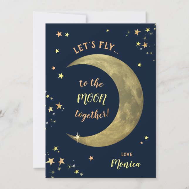 Let's fly to the Moon together (customizable) Holiday Card (Front)