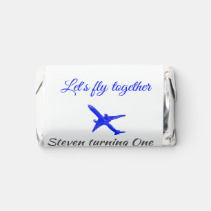 Let's fly together first birthday plane blue silve hershey's miniatures