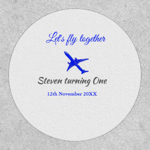 Let's fly together first birthday plane blue silve patch
