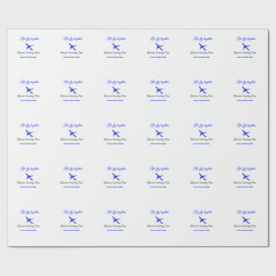 Let's fly together first birthday plane blue silve wrapping paper