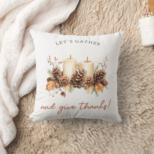 Let's Gather and Give Thanks Fall Throw Pillow (Blanket)