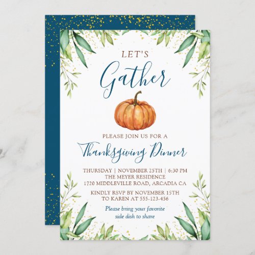Lets Gather Autumn Pumpkin Thanksgiving Dinner Invitation
