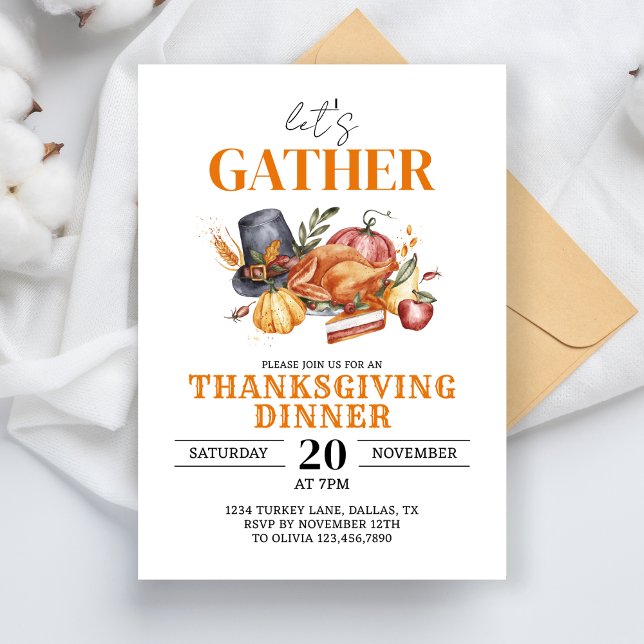 Let's Gather Fall Autumn Pumpkins Thanksgiving Invitation (Creator Uploaded)