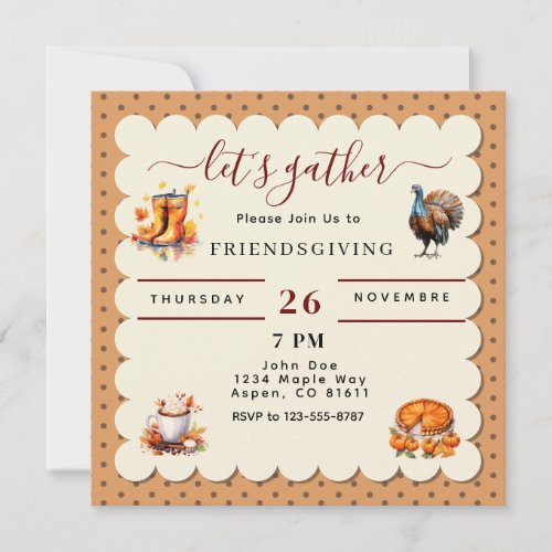 lets gather Fall Friendsgiving Thanksgiving  Invitation