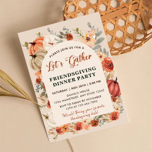 Let's Gather Floral Pumpkin Friendsgiving Dinner Invitation