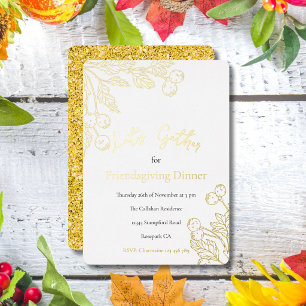 Let's Gather Friendsgiving Dinner Golden Berries Foil Holiday Card