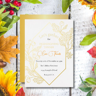 Let's Gather Golden Autumn Berries & Frame White Foil Holiday Card