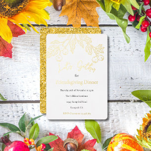 Let's Gather Golden Autumn Berries Pure White Foil Holiday Card