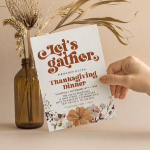Let's Gather Retro Typography Thanksgiving Dinner Invitation