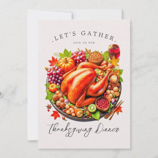 Let's Gather Thanksgiving Day Dinner Party Invitation (Front)