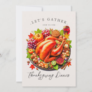 Let's Gather Thanksgiving Day Dinner Party Invitation
