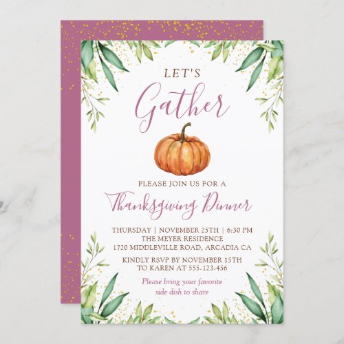 Lets Gather Thanksgiving Dinner Autumn Pumpkin Invitation