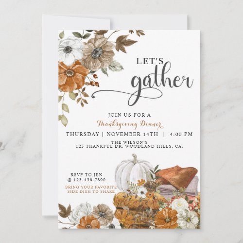 Lets Gather Thanksgiving Dinner Holiday Invite