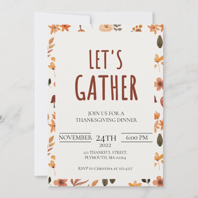 Let's Gather Thanksgiving Dinner Invitation (Front)
