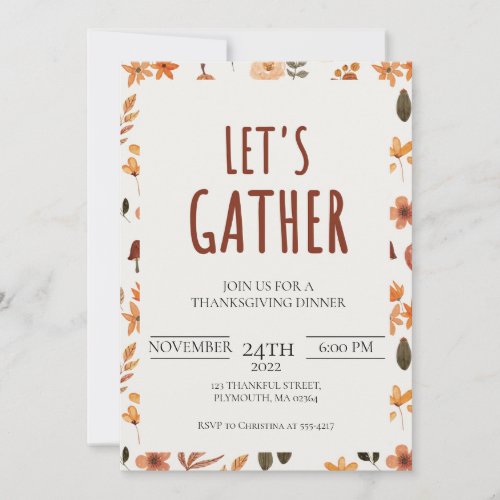 Lets Gather Thanksgiving Dinner Invitation