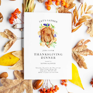 Let's Gather Thanksgiving Dinner Minimal Elegant Invitation