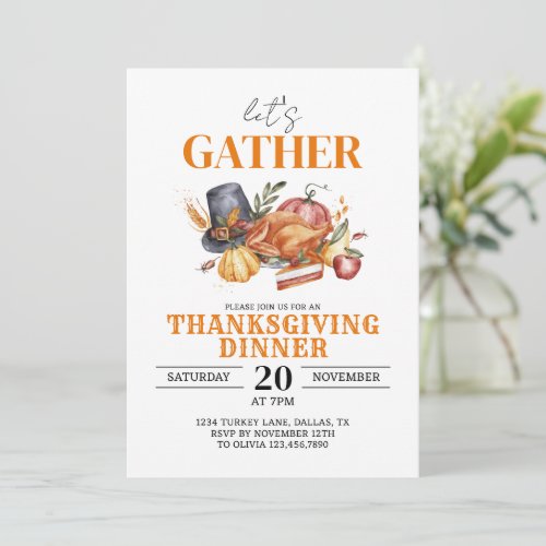 Lets Gather Thanksgiving Eat Drink Be Thankful Invitation