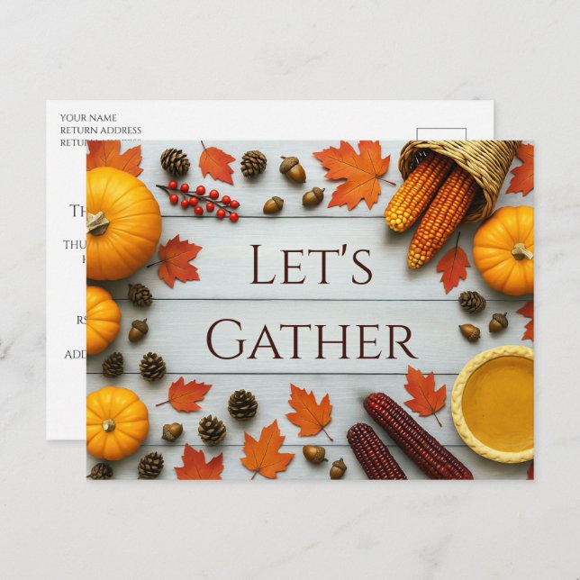 Let's Gather Thanksgiving Invitation Postcard (Front/Back)