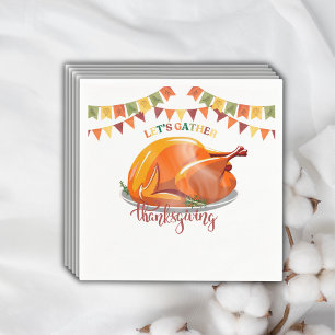 Let's Gather Thanksgiving Turkey Feast Baby Shower Napkins