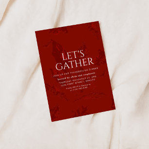 Let's Gather Vintage Red Thanksgiving Invitation