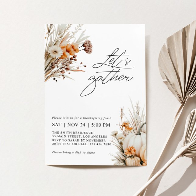 Let's Gather Watercolor Thanksgiving Party Invitation (Creator Uploaded)