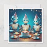 Let's gear up for robot birthday, science birthday invitation<br><div class="desc">A really cool invitation picturing 3 robots eating birthday cake and wearing party hats,  a great invitation for robot lovers as well as science and technology lovers. 
The card can be fully edited and personalized to fit your needs.</div>