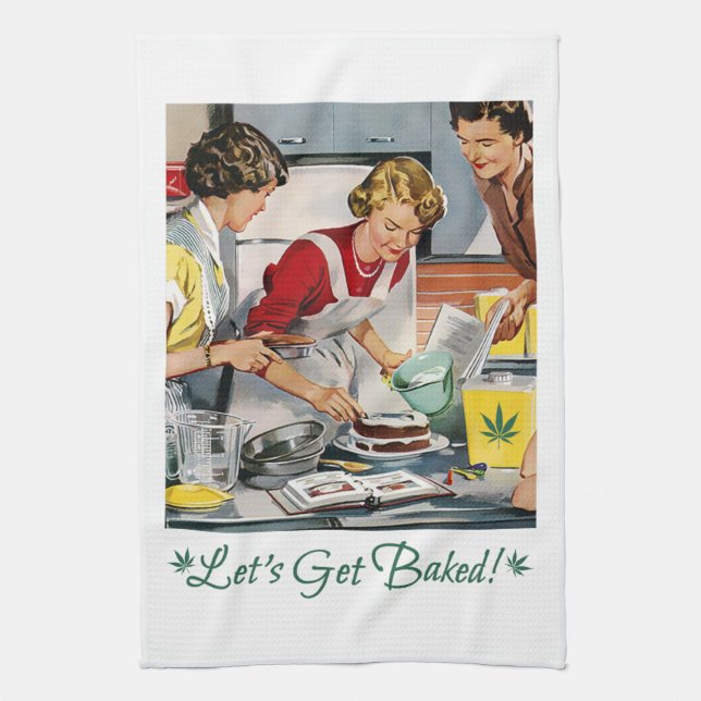 LET'S GET BAKED Funny Pot Pun Kitchen Towel (Vertical)