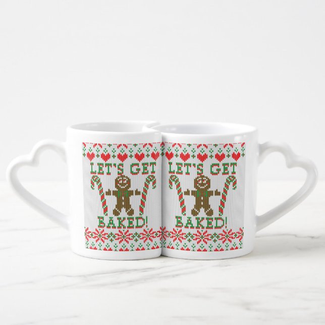 Let's Get Baked The Gingerbread Cookie Says Coffee Mug Set (Back Nesting)