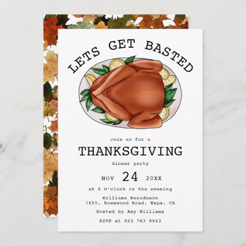 Lets Get Basted Roasted Turkey Thanksgiving Dinner Invitation