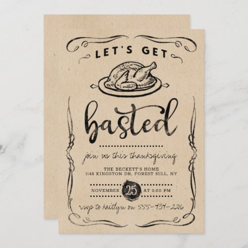 Lets Get Basted Rustic Kraft Thanksgiving Invitation