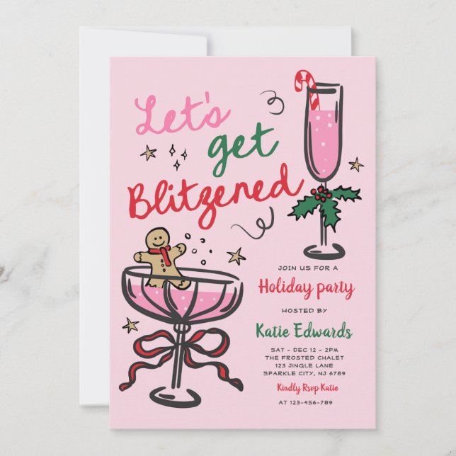 Let's Get Blitzened Christmas Cocktail Party Invitation (Front)