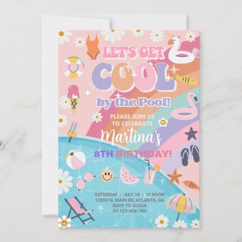 Lets get cool by the pool groovy birthday invitation