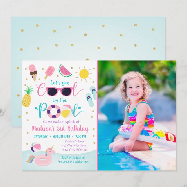 Let's Get Cool Girls Pool Party Birthday Invitation (Front/Back)