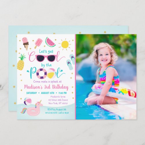 Lets Get Cool Girls Pool Party Birthday Invitation