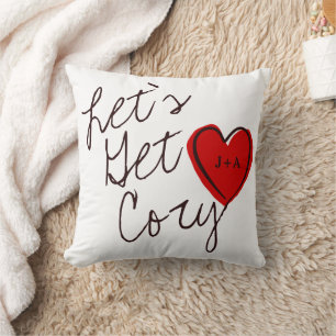 Let's Get Cozy Custum Couple Quote Red & White Throw Pillow