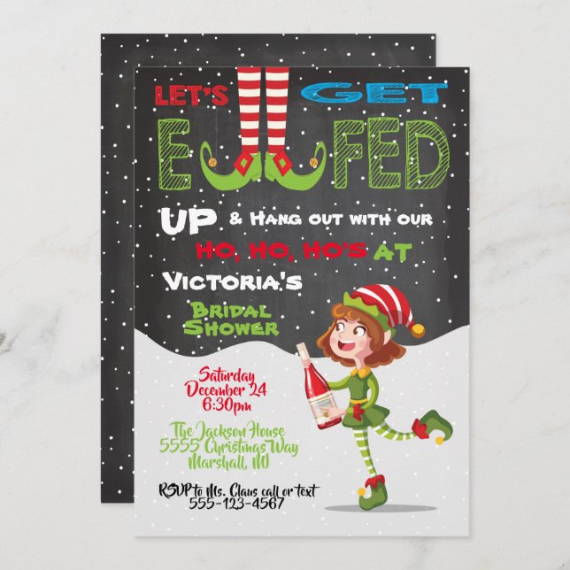 Let's Get Elfed Up Bridal Shower Elf invitation (Front/Back)