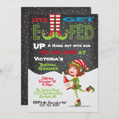 Lets Get Elfed Up Bridal Shower Elf invitation