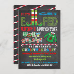 Let's get Elfed up Chrismas Party Elf invitation<br><div class="desc">Get Elfed up with this awesome Christmas Holiday invitation. Great for an ugly sweater party or elf party. Features elf legs,  candy cane and an reindeer ugly sweater on an dark chalkboard with smudges background.</div>