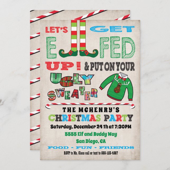 Let's get Elfed up Chrismas Party Elf invitation (Front/Back)