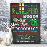 Let's get Elfed up Chrismas Party Elf invitation<br><div class="desc">Get Elfed up with this awesome Christmas Holiday invitation. Great for an ugly sweater party,  Housewarming or elf party. Features elf legs,  candy cane and an reindeer ugly sweater on an dark chalkboard with smudges background.</div>
