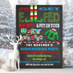 Let's get Elfed up Chrismas Party Elf invitation<br><div class="desc">Get Elfed up with this awesome Christmas Holiday invitation. Great for an ugly sweater party,  Housewarming or elf party. Features elf legs,  candy cane and an reindeer ugly sweater on an dark chalkboard with smudges background.</div>