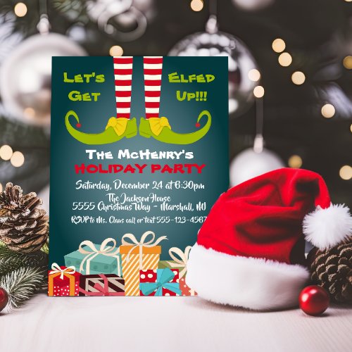 Lets Get Elfed Up Chrismas Party Elf invitation