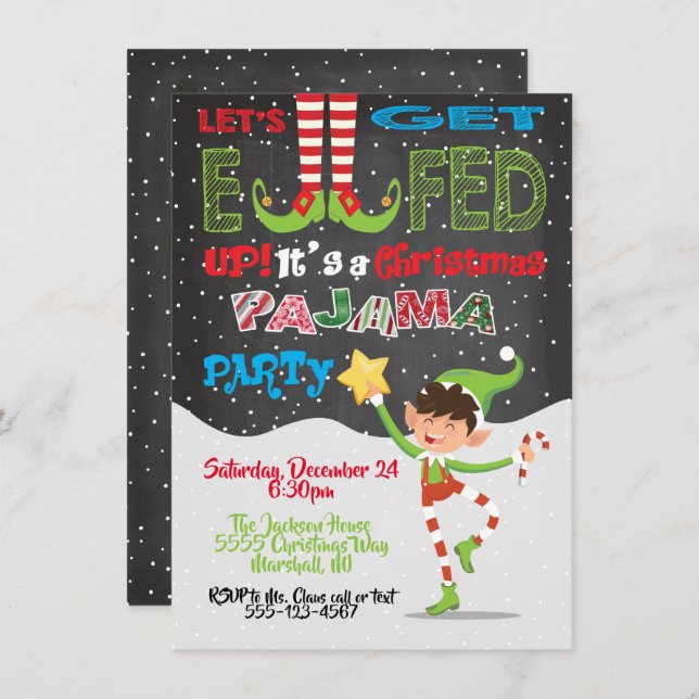 Let's Get Elfed Up Chrismas Party Elf invitation (Front/Back)