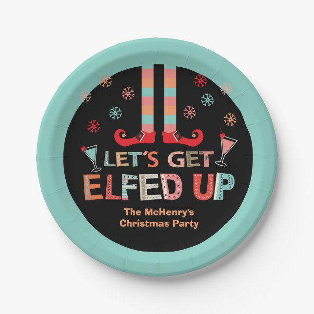 Let's Get Elfed Up Chrismas Party Elf Paper Plates (Front)