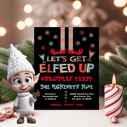 Lets Get Elfed Up Christmas CocktailParty Invitation