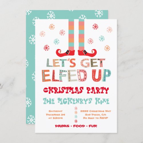 Lets Get Elfed Up Christmas Holiday Party Invitation