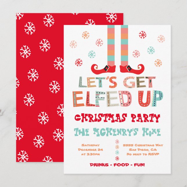 Let's Get Elfed Up Christmas Holiday Party Invitation (Front/Back)