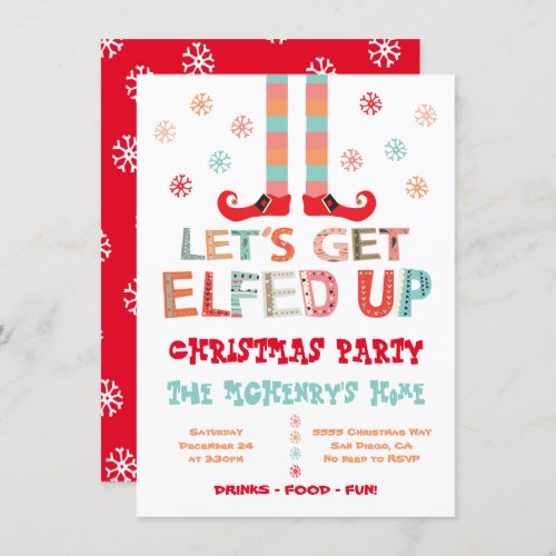 Lets Get Elfed Up Christmas Holiday Party Invitation